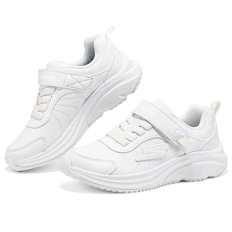 Skechers Девочки Синтетическая кожа Липучки Легкие Универсальные Классические Спортивные Туфли Амортизирующие Удобные Школьные Кроссовки 302644L-WHT