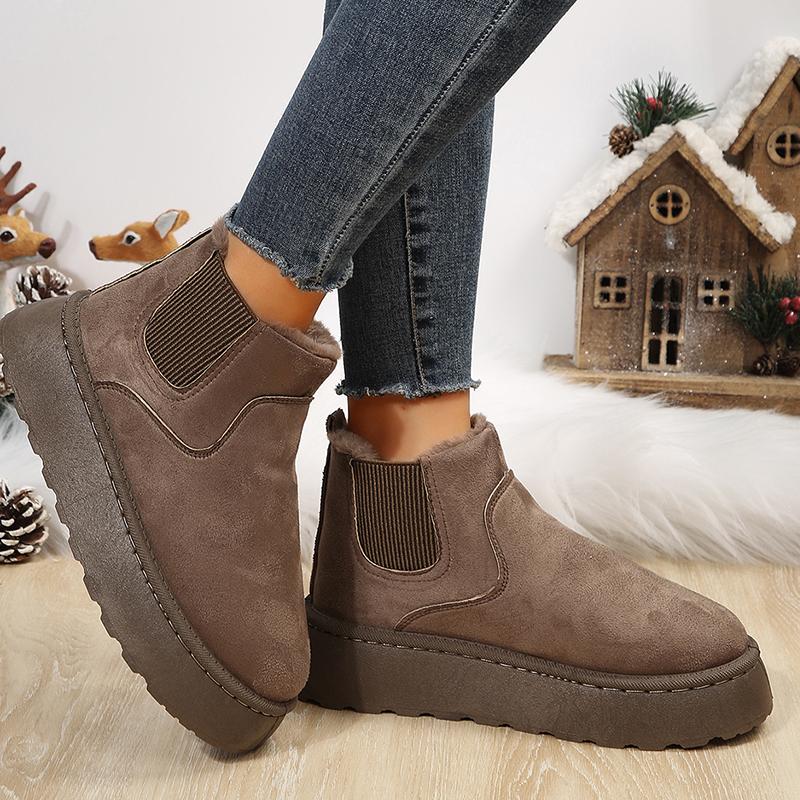 Мода Новые зимние ботильоны из искусственной замши для женщин, сохраняющие тепло, искусственный мех, платформа, зимние ботинки для женщин, утолщенные плюшевые ботинки «Челси», хлопковая обувь