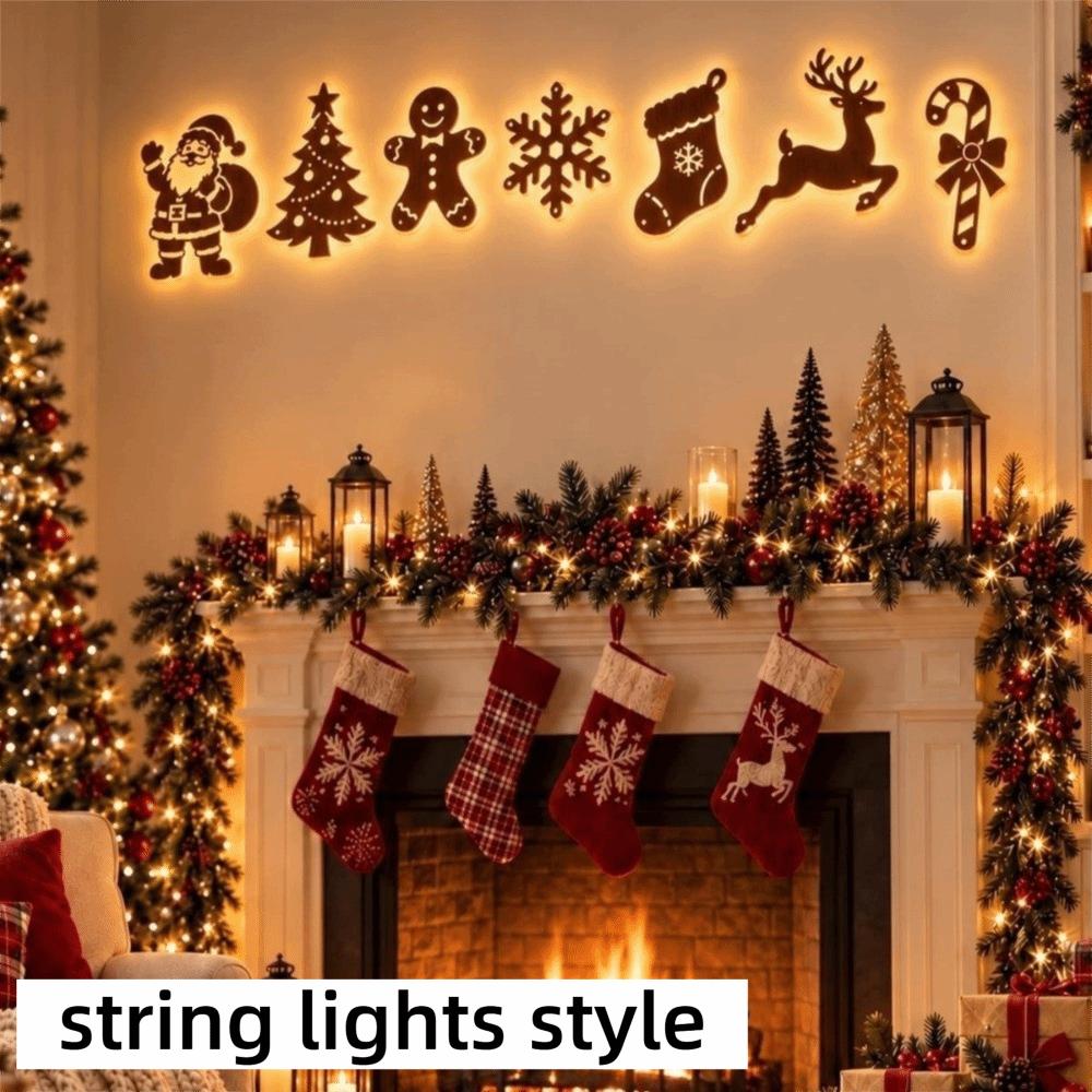 Wood LED Christmas Decorations Self Adhesive Festive Light Decorations Holiday Wall Decor