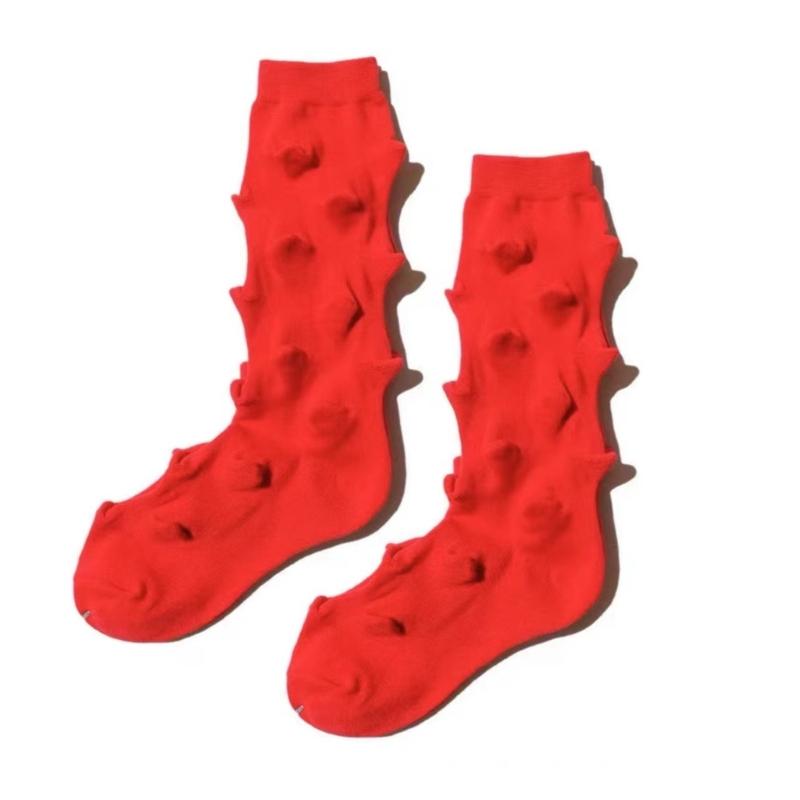 Womens Harajuku Cotton Crew Socks 3D Raised Point Cute Hedgehog Thorns Solid Color Skateboard Middle Tube Calf Socks