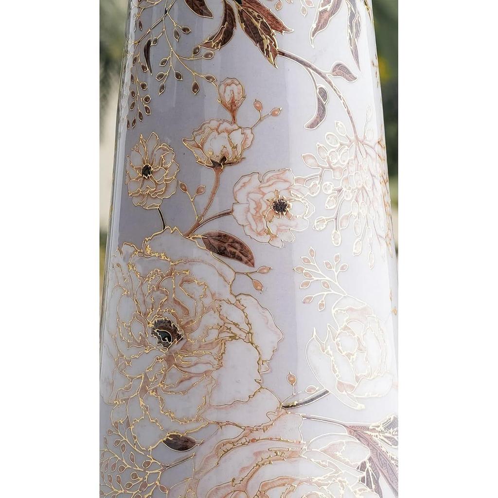 Copper Gold Printed Bottle with Wooden Lid – 1300 ML, Elegant Floral Design Copper Water Bottle for Daily Use, Home Décor, and Gifting