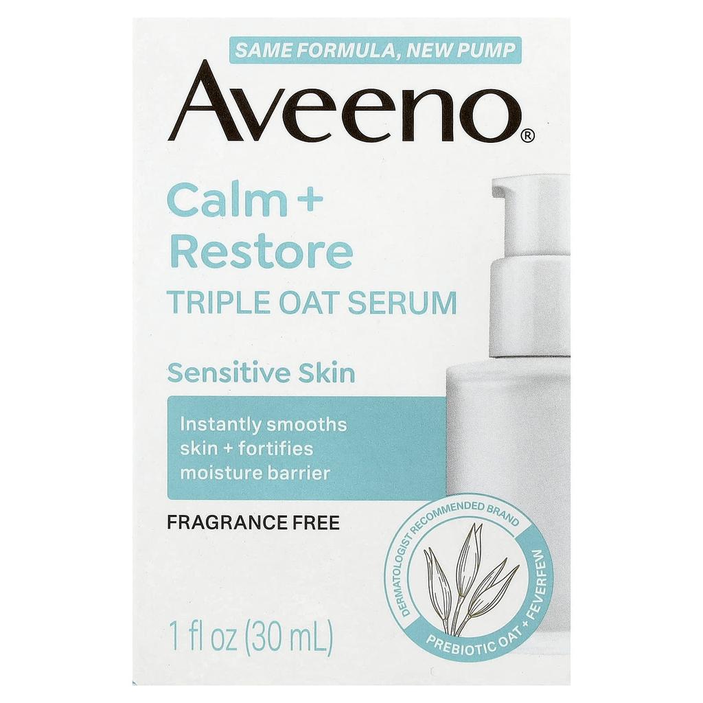Aveeno Успокаивающий + Восстанавливающий, Сыворотка с тройным овсом, Для чувствительной кожи, Без отдушек, 30 мл (1 жидкая унция)