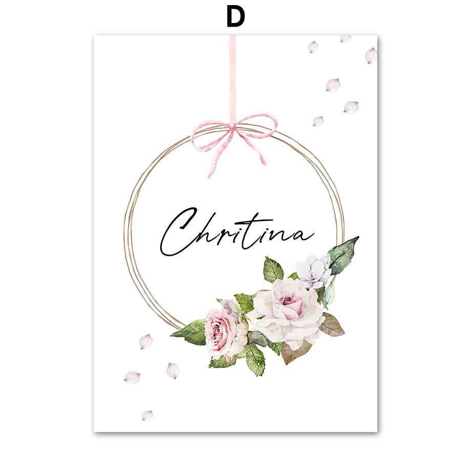 Розовый кролик для девочек, имя цветка на заказ, настенное искусство для детской комнаты, печать на холсте, картина с кроликом, постер, мультяшная картина для декора детской комнаты