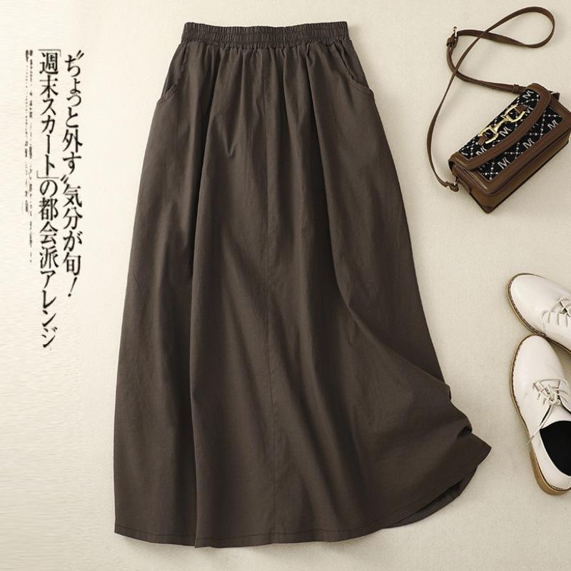 Настоящее лето, новый большой размер, литературная стирка, хлопок и лен, эластичная резинка на талии, повседневная и тонкая, средняя и длинная юбка для женщин