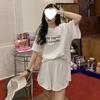 Спортивный костюм для девушек, летний, студенческий, корейский стиль, свободный, модный, с коротким рукавом, шорты, повседневный, для бега, комплект из двух предметов