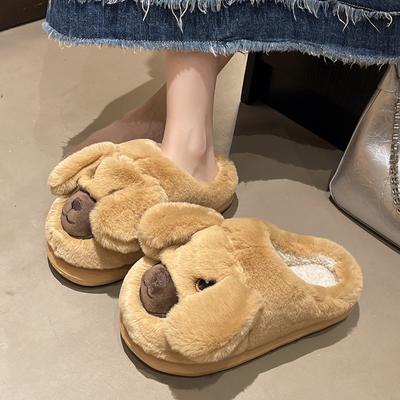 Мягкие теплые хлопковые тапочки женские милые осенне-зимние новые для улицы пушистые тапочки домашние мультяшные щенок пушистые