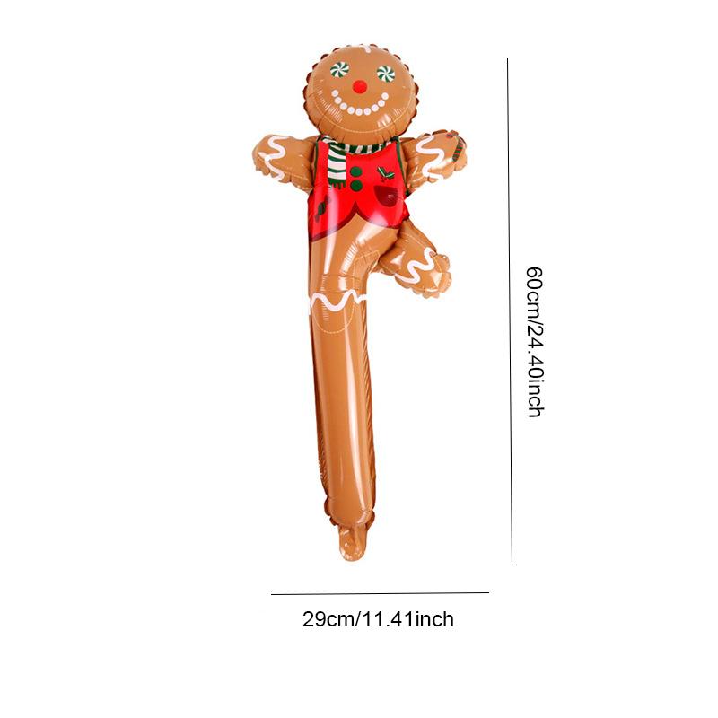 6Pcs New Christmas Inflatable Elk Santa Claus Gingerbread Man Snowman Style Handheld Balloon Stick Party Supplies Decoration