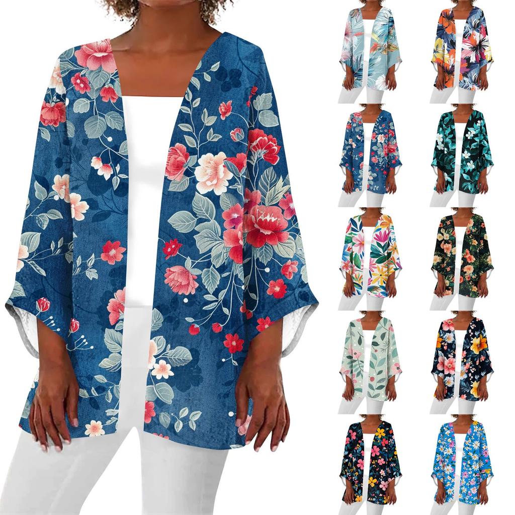 Women's Casual And Fashionable Printed Lightweight Mid Length Jacket Cardigan Cardigan