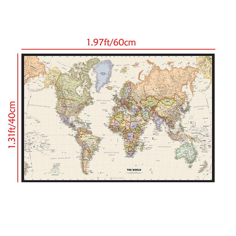 The World Political Map Retro Non-woven Canvas Painting Wall Art Poster Classroom Home Decor Children School Supplies