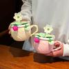 Ceramic Water Cup Cute Mug Couple Cup Girls Creative Design Sense Breakfast Cup with Lid with Spoon Household