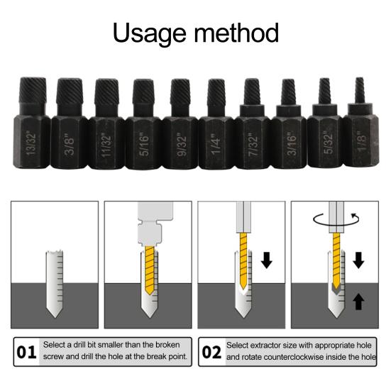 10 шт. набор для извлечения поврежденных болтов, высокая твердость, устойчивость к ржавчине, простые в использовании, прочные инструменты для извлечения болтов