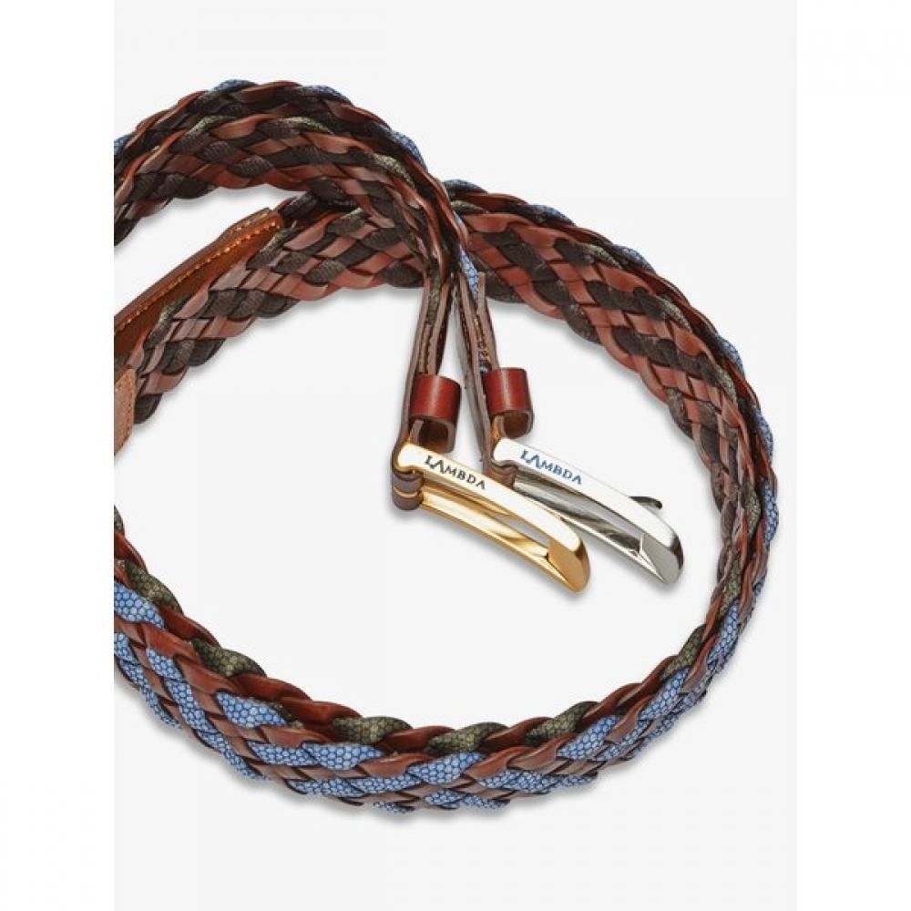 Lambda Golfwear Leather Belt Weave Khaki 22905