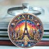 Paris Sunset View Keyring With Glass Alloy Pendant For Gift And Collectors Use