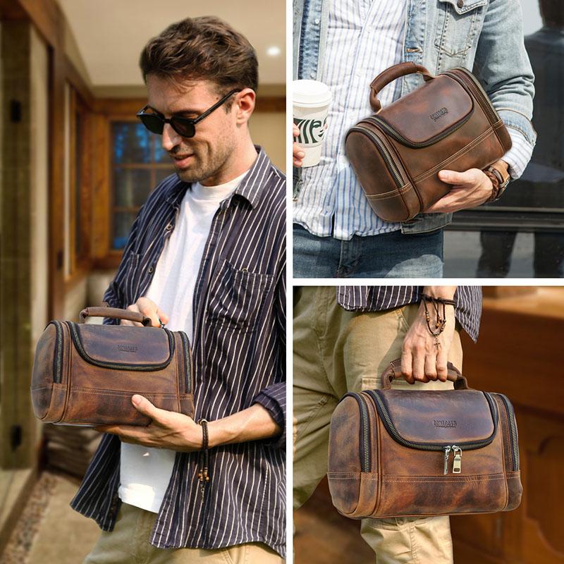 CONTACT'S Мужские косметички из натуральной кожи, винтажная большая сумка для туалетных принадлежностей, портативные сумки для стирки, косметички, мужские дорожные сумки-органайзер
