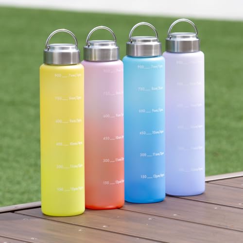 Atlas Water Bottle, 1000ml (1 Liter), Direct Drinking, with Measuring Tape, Time Marker, Handle, Lightweight, Easy To Clean, Wide Mouth, Large Capacit