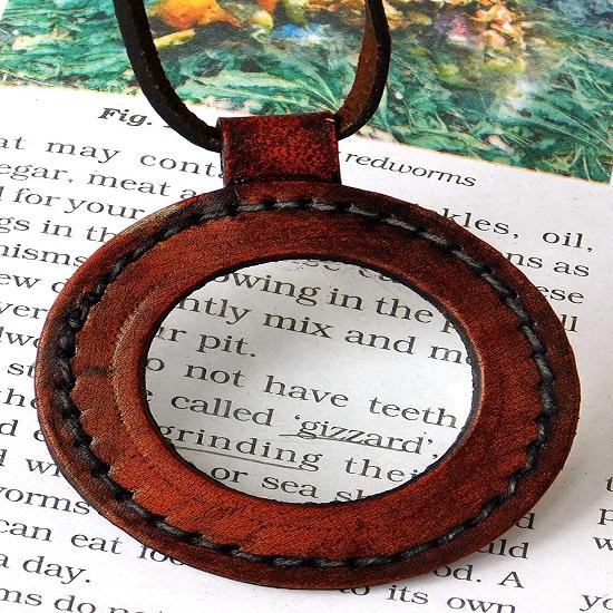 Винтажное ожерелье с кожаным ремешком в морском стиле, подвеска в виде увеличительного стекла.