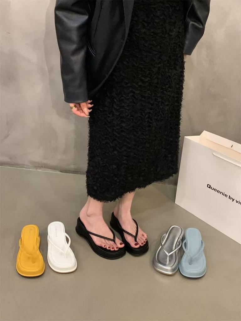 Босоножки на танкетке, шлепанцы с перемычкой, туфельки феи, новинка лета 2025, для улицы, для отпуска, сандалии на толстой подошве