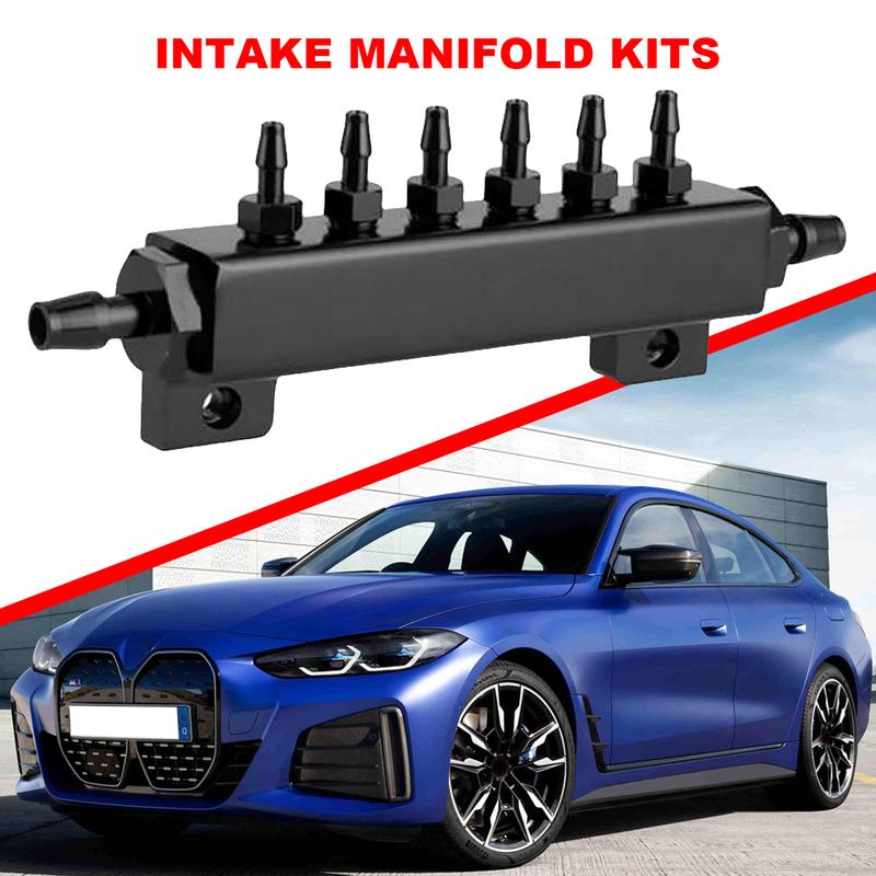 6 Port Vacuum Block Intake Manifold Kit Aluminum Alloy Boost Manifold Universal Vacuum Block 1/8NPT for Car Truck Turbo