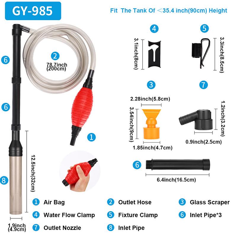 Quick Aquarium Siphon Pump Gravel Cleaner - 256Gph / 80Gph Adjustable Powerful Fish Tank Vacuum Gravel Cleaning Kit