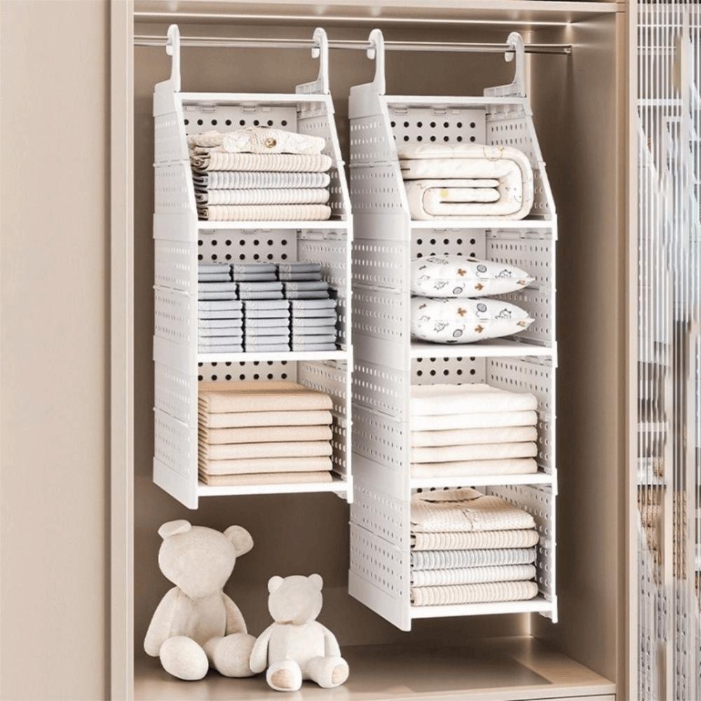 Пластиковый многослойный органайзер для одежды, большая вместимость, складной, с многослойными перегородками, органайзер для шкафа с крючками, экономия места