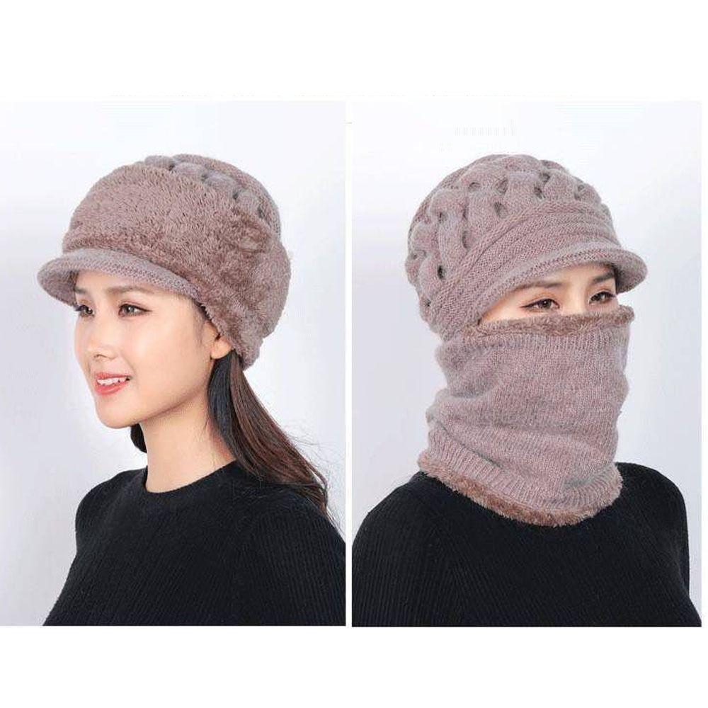 Woolen Yarn Scarf Cap Warm Ring Scarf Ski Mask Caps New Women Winter Hat  Cycling