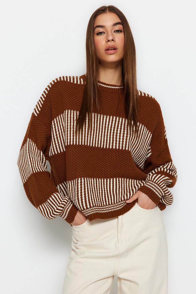 Женский свитер в элегантном стиле, трикотаж с цветными блоками, свитер