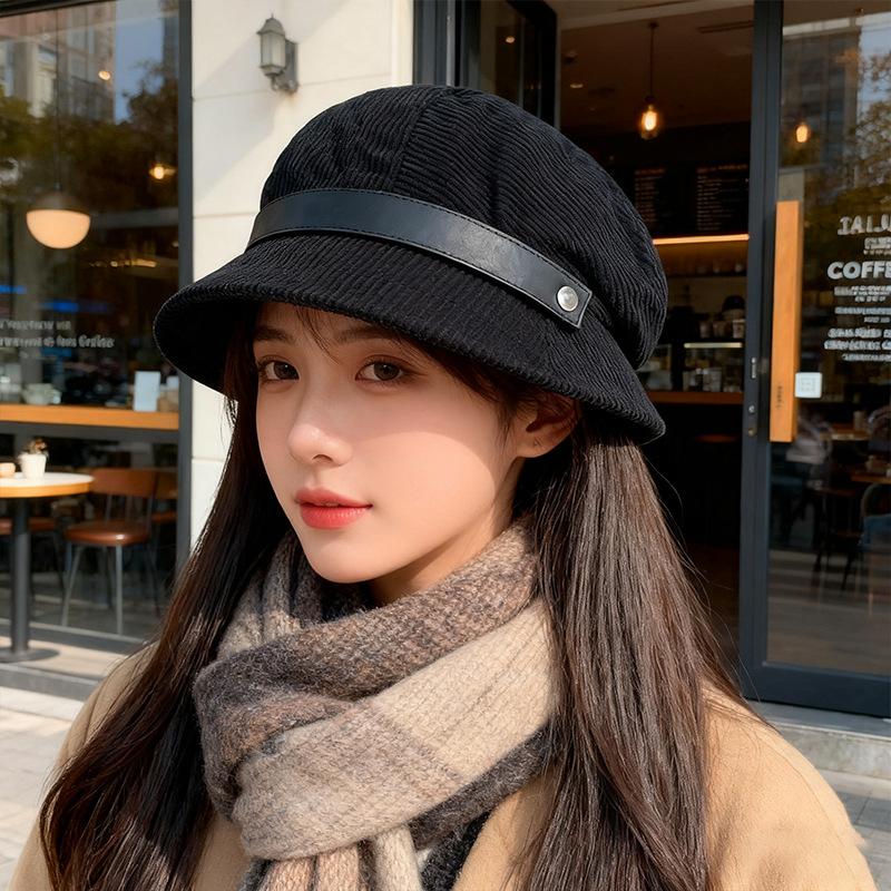 Autumn and Winter Corduroy Fisherman Hat Women's New One Hat Multi Wear Top Hat Casual Versatile Warm Beret Trend