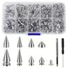 359Pcs Smooth Surface Punk Spikes and Studs Kit 8 Sizes Cone Spikes Kit Leather Accessories