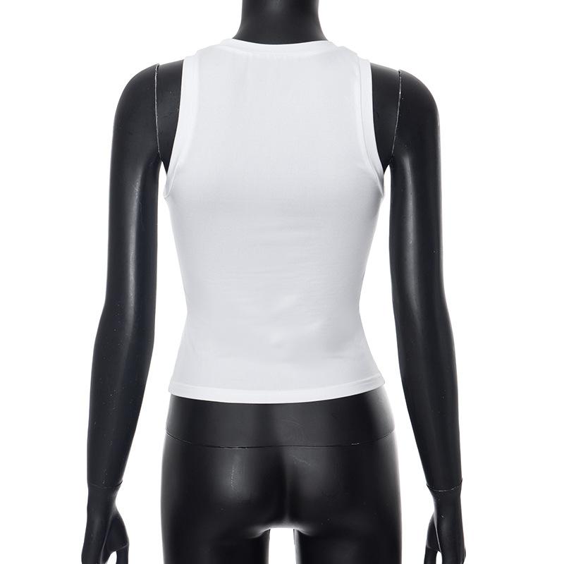 Sexy No Bra Letter Print Tank Top Crop Tops Women Sleeveless Bare Midriff Camisole Female Tube Top Cropped Vest