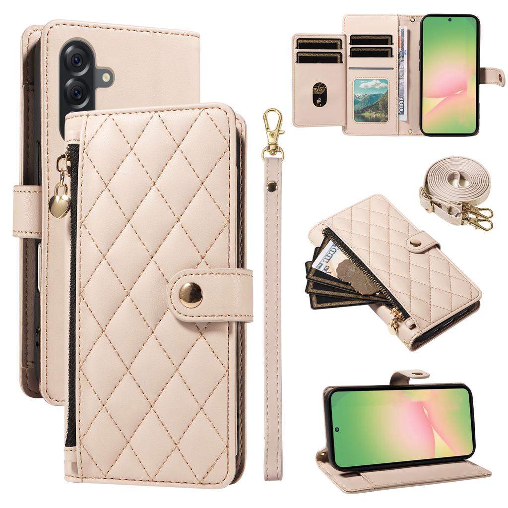 For Samsung Galaxy A56 5G/M56 5G Wallet Case with Straps, Rhombus Leather Stand Phone Cover
