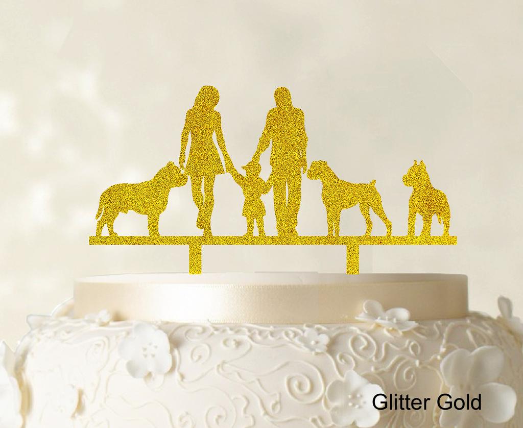 Изготовленный на заказ топпер для семейного торта с собаками, силуэт свадебного торта, топпер для украшения торта, вариант, доступный 6 "-7" дюймов