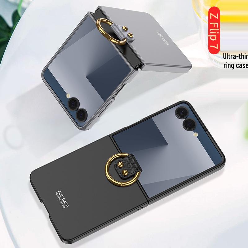 Ультратонкий чехол Samsung Z Flip7 с кольцом-держателем, большим окном, покрытием-спреем, ощущением кожи, защитой складного экрана