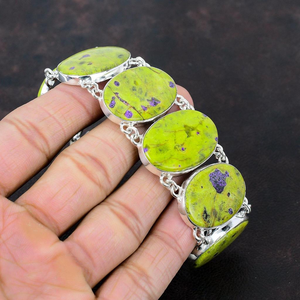 Браслет из драгоценного камня Стихтит Стильные украшения Браслет из стерлингового серебра 925 пробы Регулируемый браслет-цепочка Браслет из камня ручной работы Подарок для него