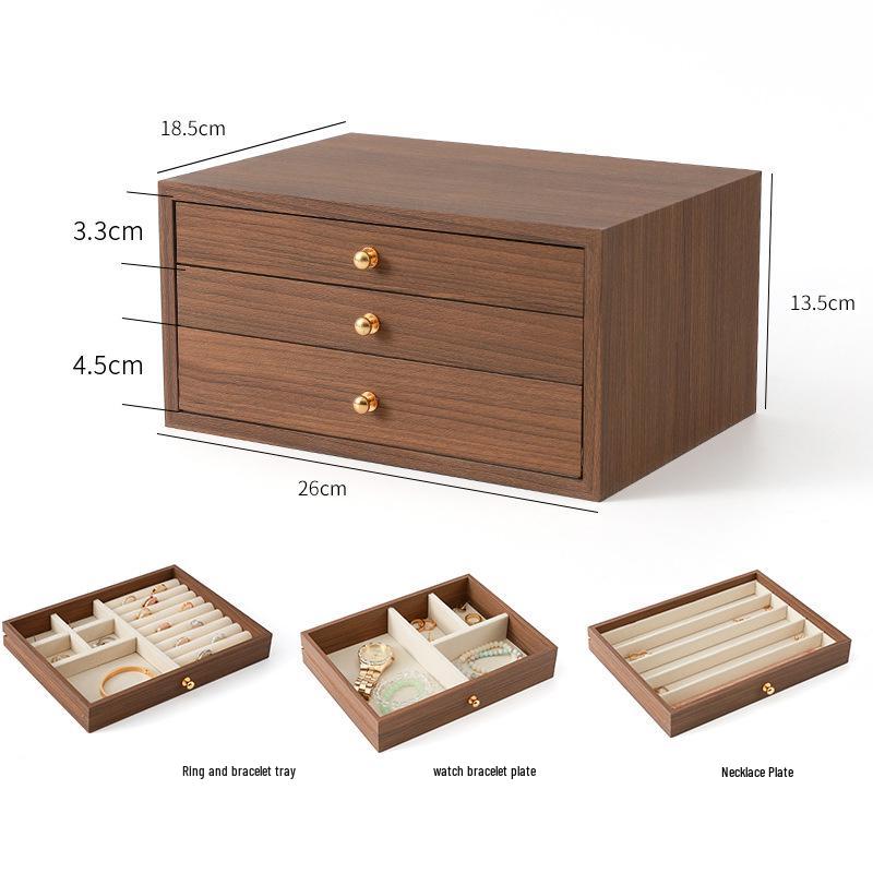 Элегантная многоуровневая деревянная шкатулка для украшений с большим отделением для ожерелий, браслетов и колец