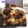 Happy Dachshund Pattern Bedding Home Decoration Birthday Gift (1 * duvet cover + 2 * pillowcase, without core)