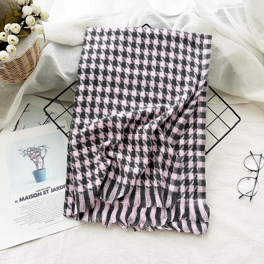 Plaid Imitation Cashmere Winter Scarf Fashionable and Warm Office Shawl for Women with Short Beards