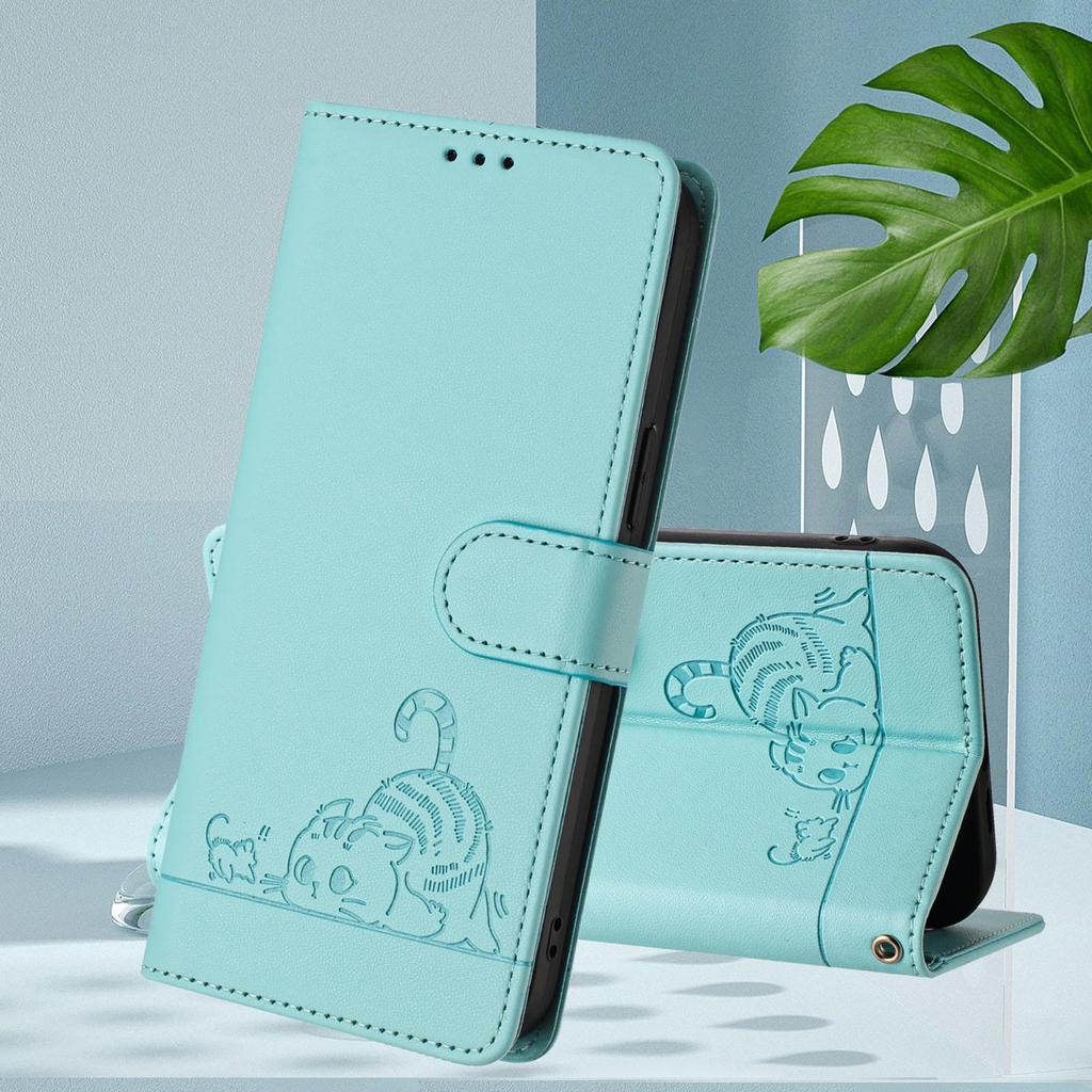 Роскошный ремешок на запястье, кожаный кошелек для телефона с милым котом, чехол-книжка с подставкой для iPhone 15 14 Pro Samsung Galaxy Oppo Moto, откидная крышка со слотом для магнитной карты