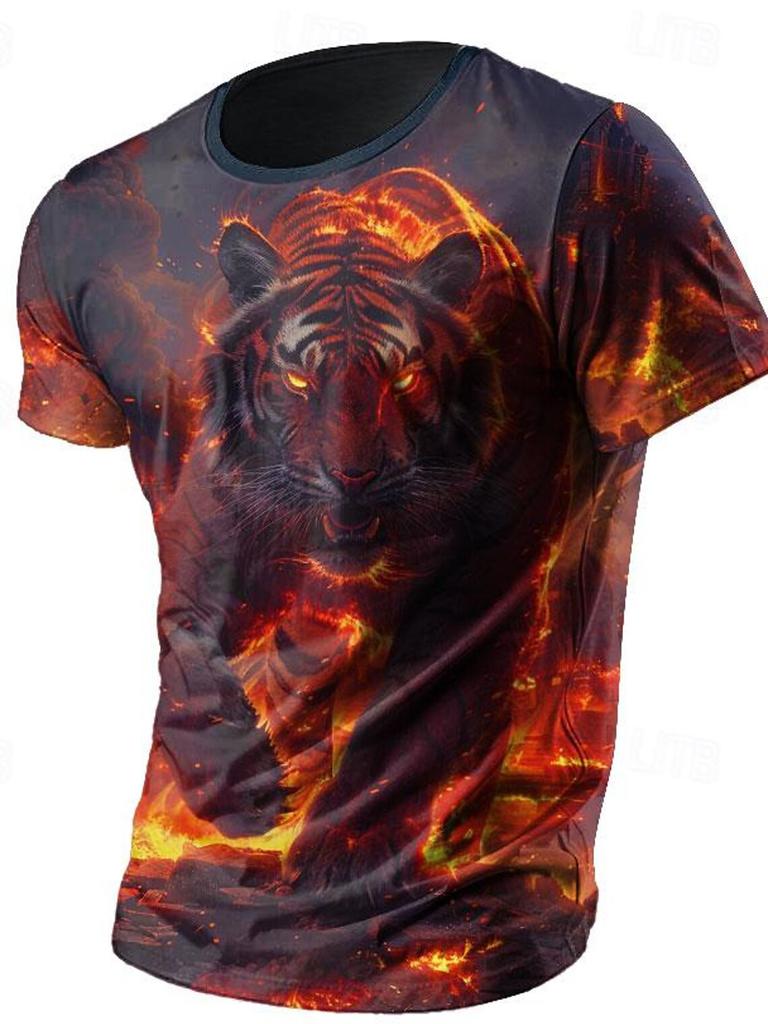 Flame Animal модная мужская футболка с 3D принтом футболка для уличного спорта уличная футболка черная рубашка с круглым вырезом летняя весенняя одежда одежда