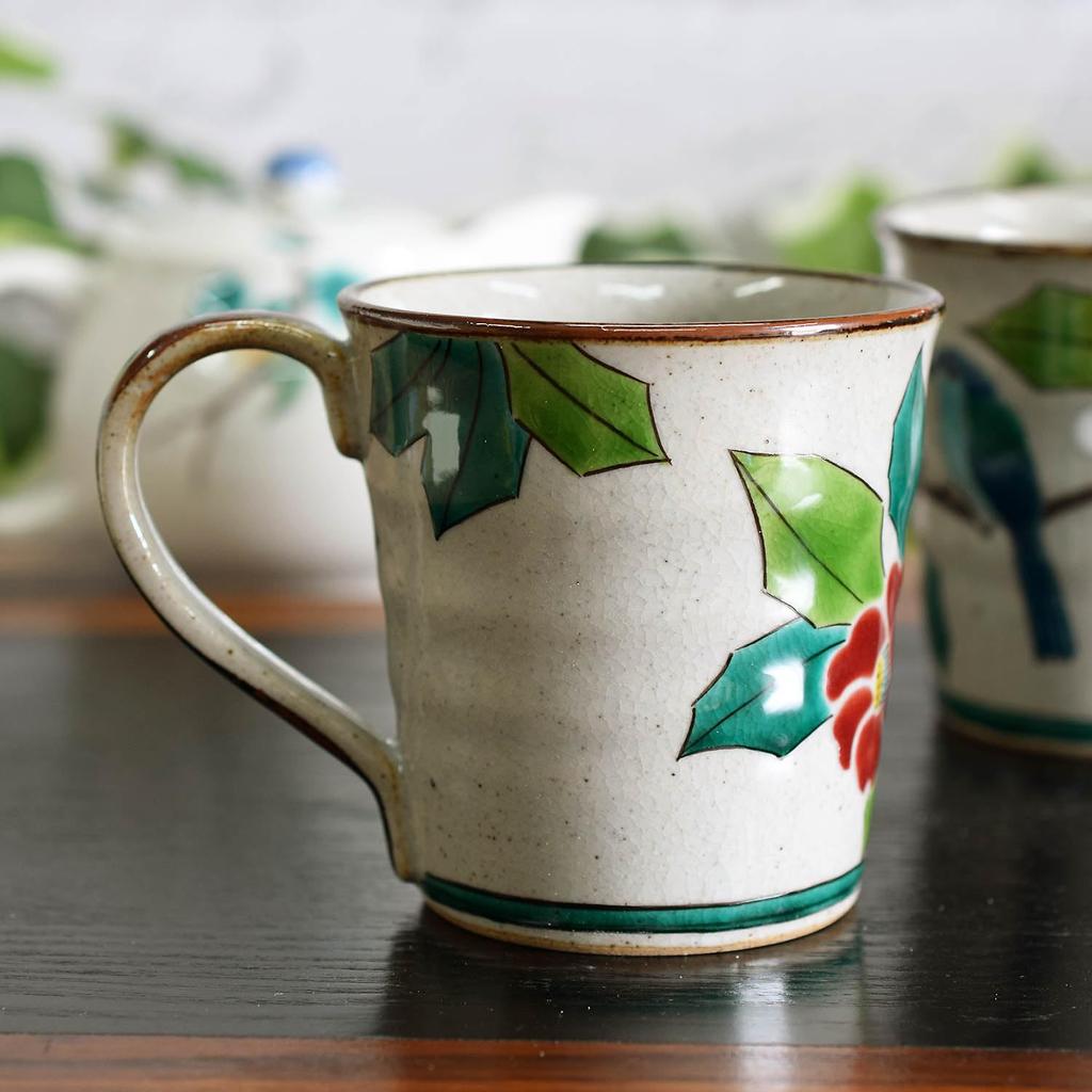 Waza no Kura Стильный набор пар кружек Kutani Ware Керамика Camellia and Bird Столовая посуда класса люкс, сделано в Японии