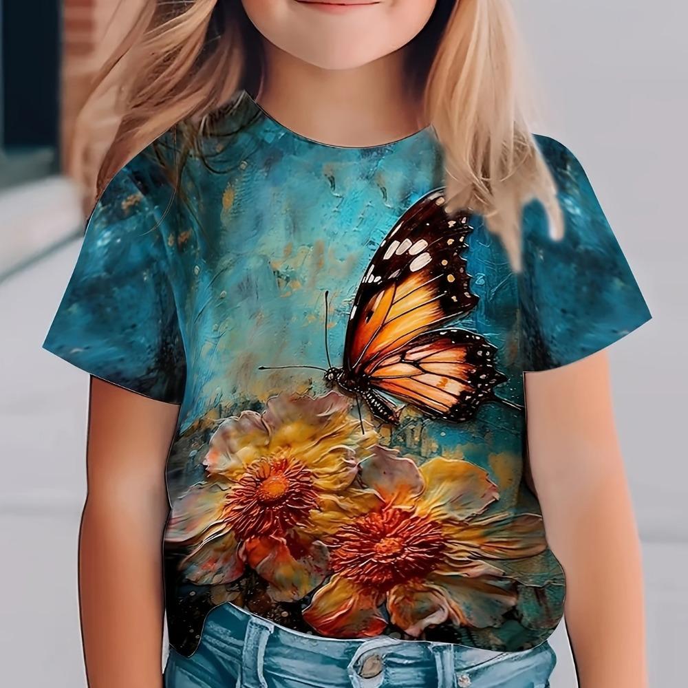 Children's clothing girl T-shirt short sleeved children's T-shirt cute animal print casual round neck girl's top children's summer clothes