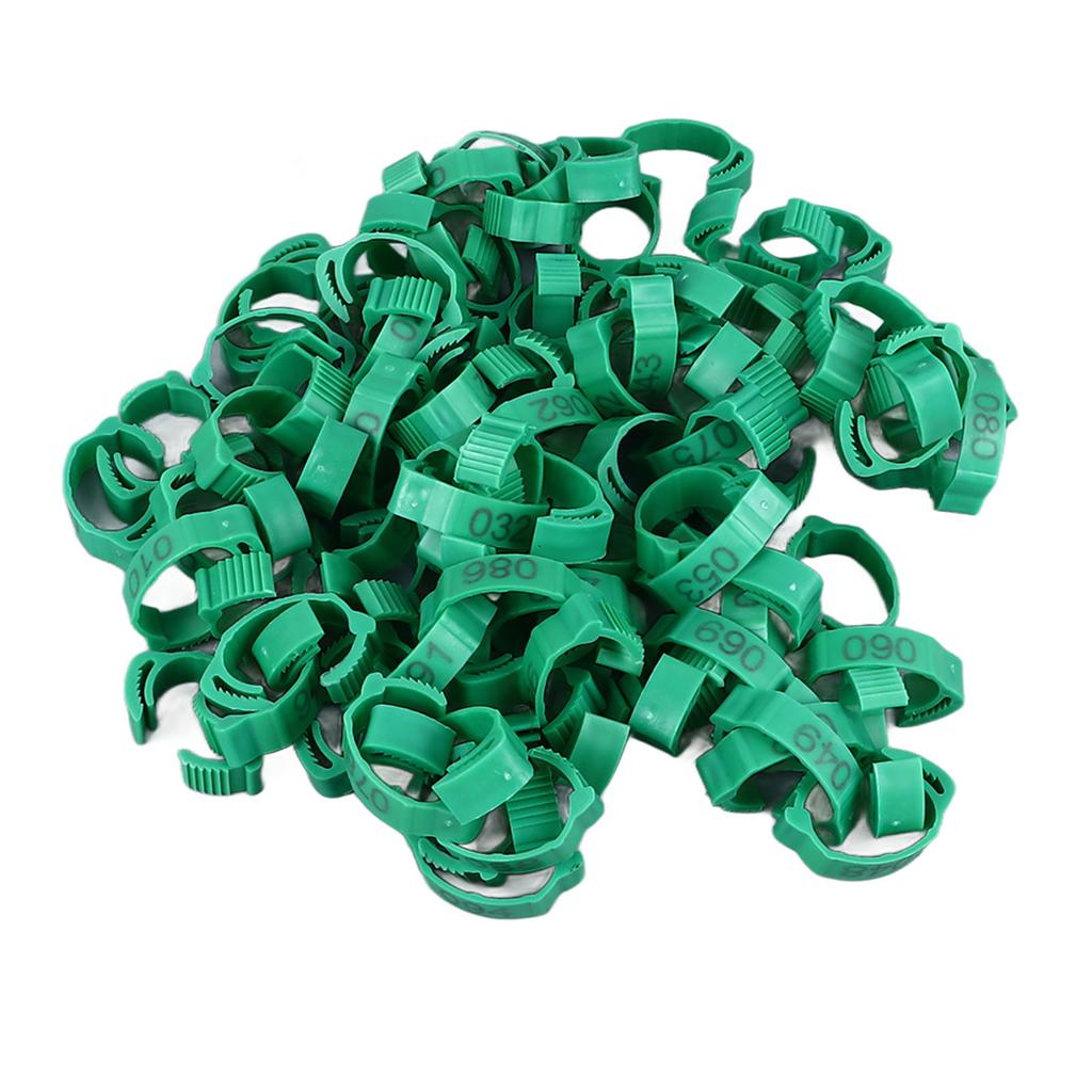 100 шт. Кольца для куриных лап, клипсы, яркие цвета, прочный пластик, нумерованные браслеты для птичьих лап
