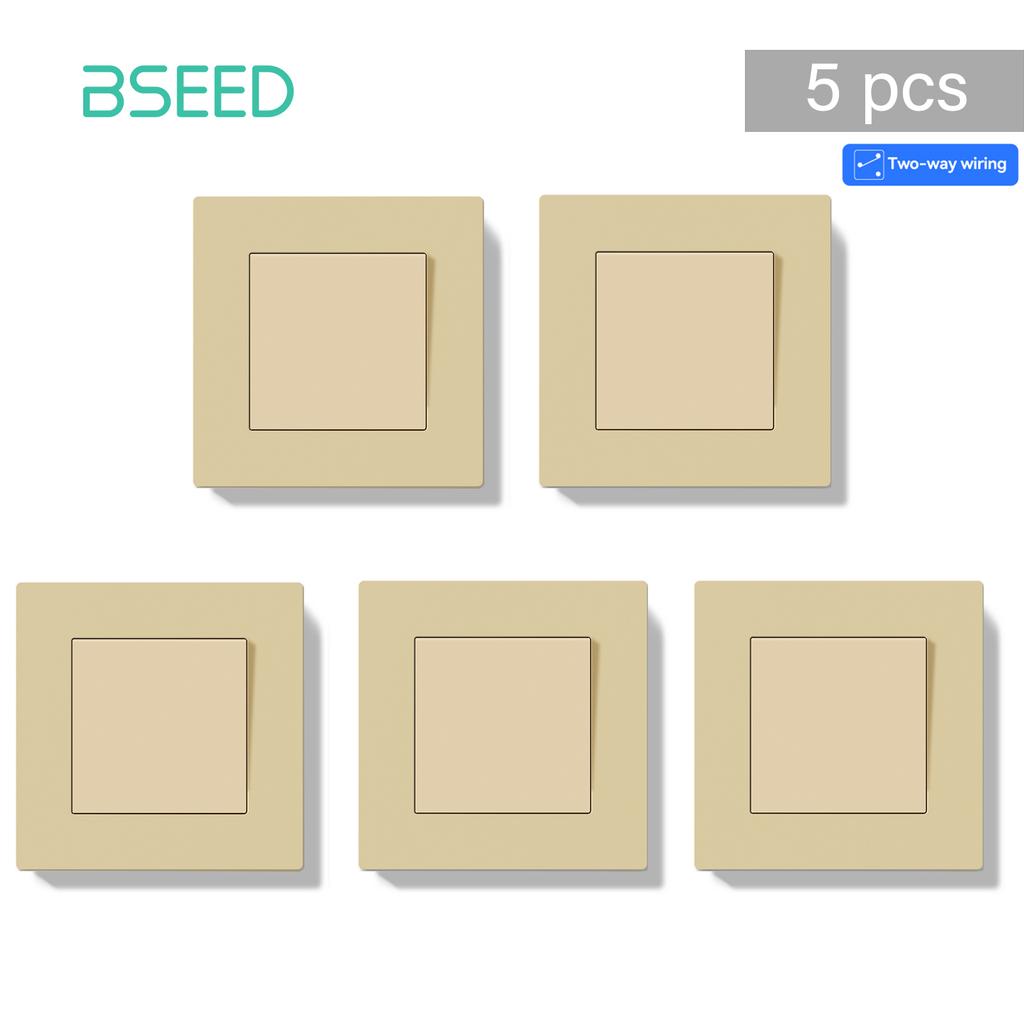 Bseed 1/2 Gang 2 Way Push Button Switch with Indicator Lamp 5 pieces/Set EU Standard Home Plastic Switch Black White Golden Gray