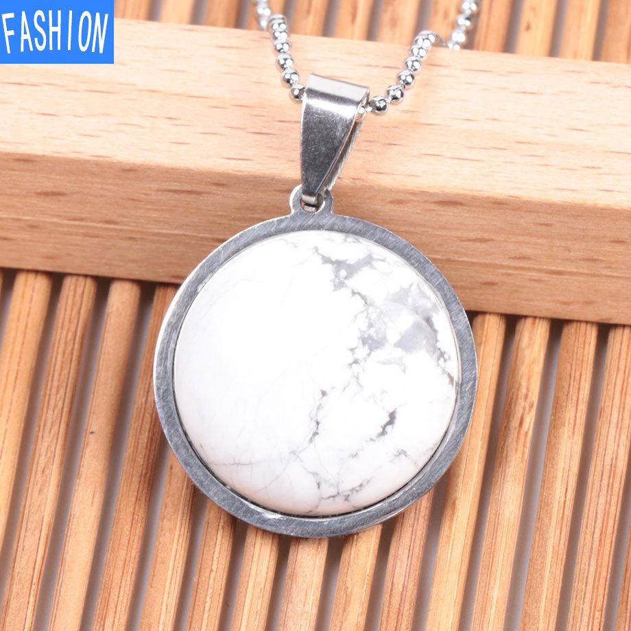 Женское простое ожерелье из нержавеющей стали с плоским камнем в европейском и американском стиле, модное ожерелье с натуральными кристаллами