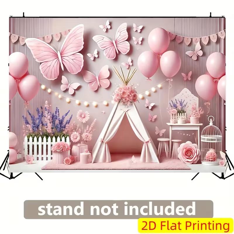 2D Pastel Butterfly Tent Birthday Background Cloth Photo Booth Prop