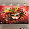 2D Carnival Mask Backdrop - Vibrant Feather Mask Banner for Mardi Gras & Costume Party Photoshoot