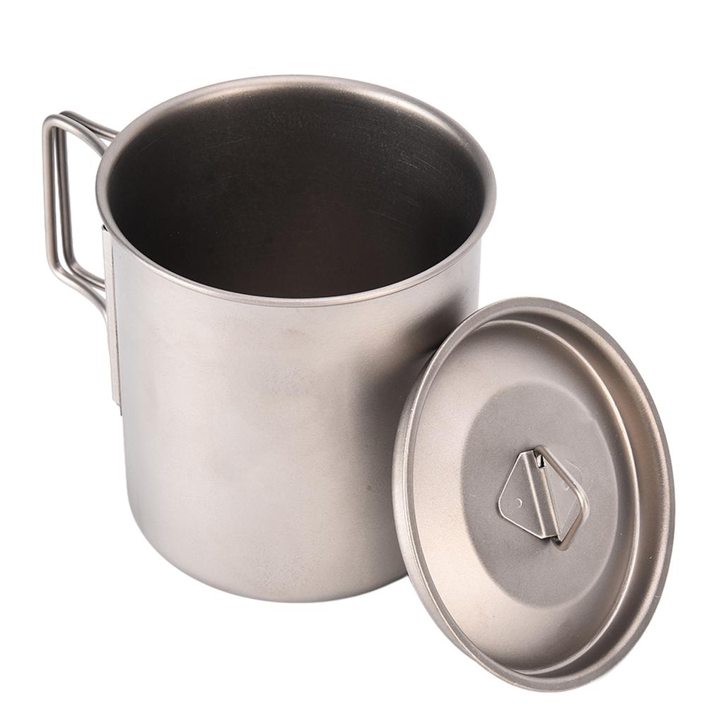 Titanium Cup 420ml High Temperature Resistance Portable Outdoor Camping Mug with Lid Folding Handle