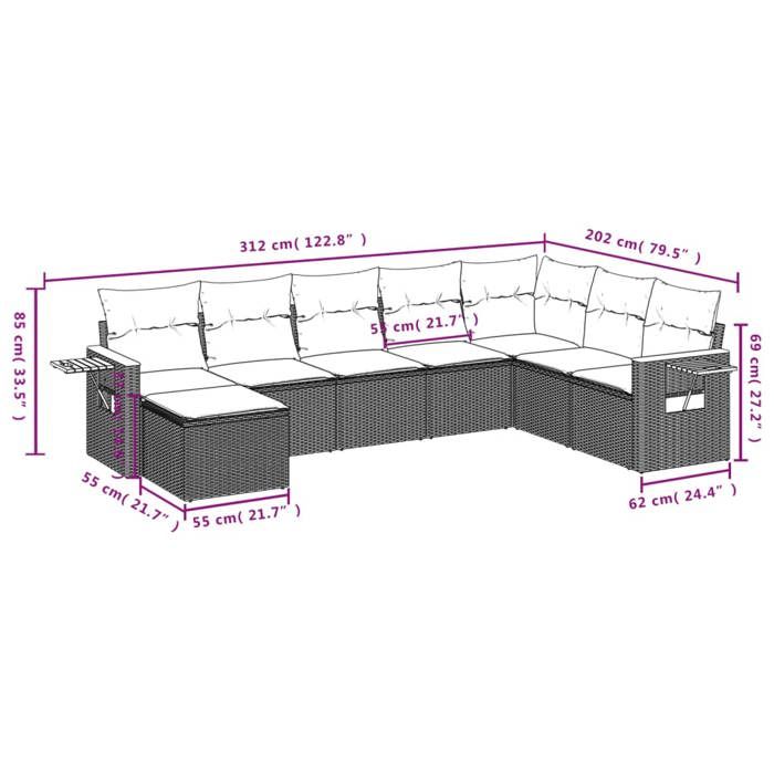 VidaXL Salon de Jardin avec Coussins 8 pcs, Canapés de Terrasse, Ensemble de Meubles de Patio, Mobilier d'Extérieur, Noir 3227085