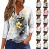 Women's Fashion Casual Printed V-Neck Short Sleeve Decorative Button Three-quarter Sleeve T-Shirt Top
