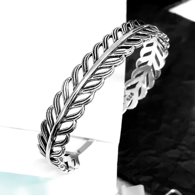 New Creative Personality Hollow Leaf Bracelets 925 Sterling Silver Jewelry Retro Feather Exquisite Opening Bangles TYB127
