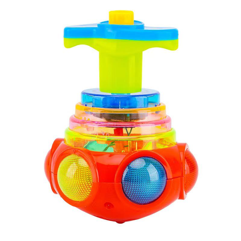 Children's Light-Up Musical Rotating UFO Toy with Cartoon Features